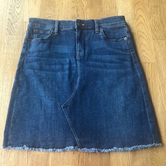 J. Crew Dark Denim Skirt Raw Hem Asymmetrical Size 6 - Picture 1 of 7